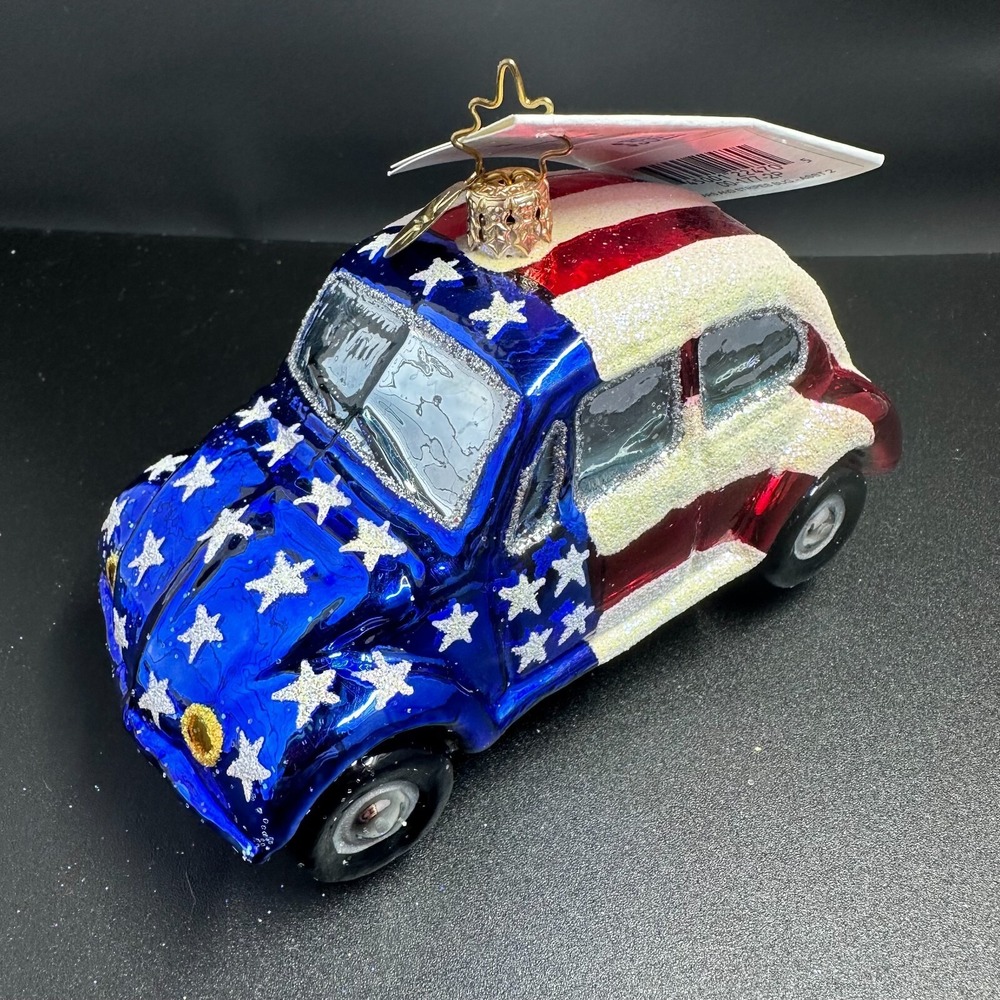 2000 Christopher‎ Radko Stars and Stripes VW Bug 00-177-2P Patriotic Ornament